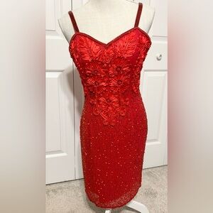 Alyce 3D Floral Beaded Prom Formal Evening Red Dress Vintage 8 - Modern 4-6